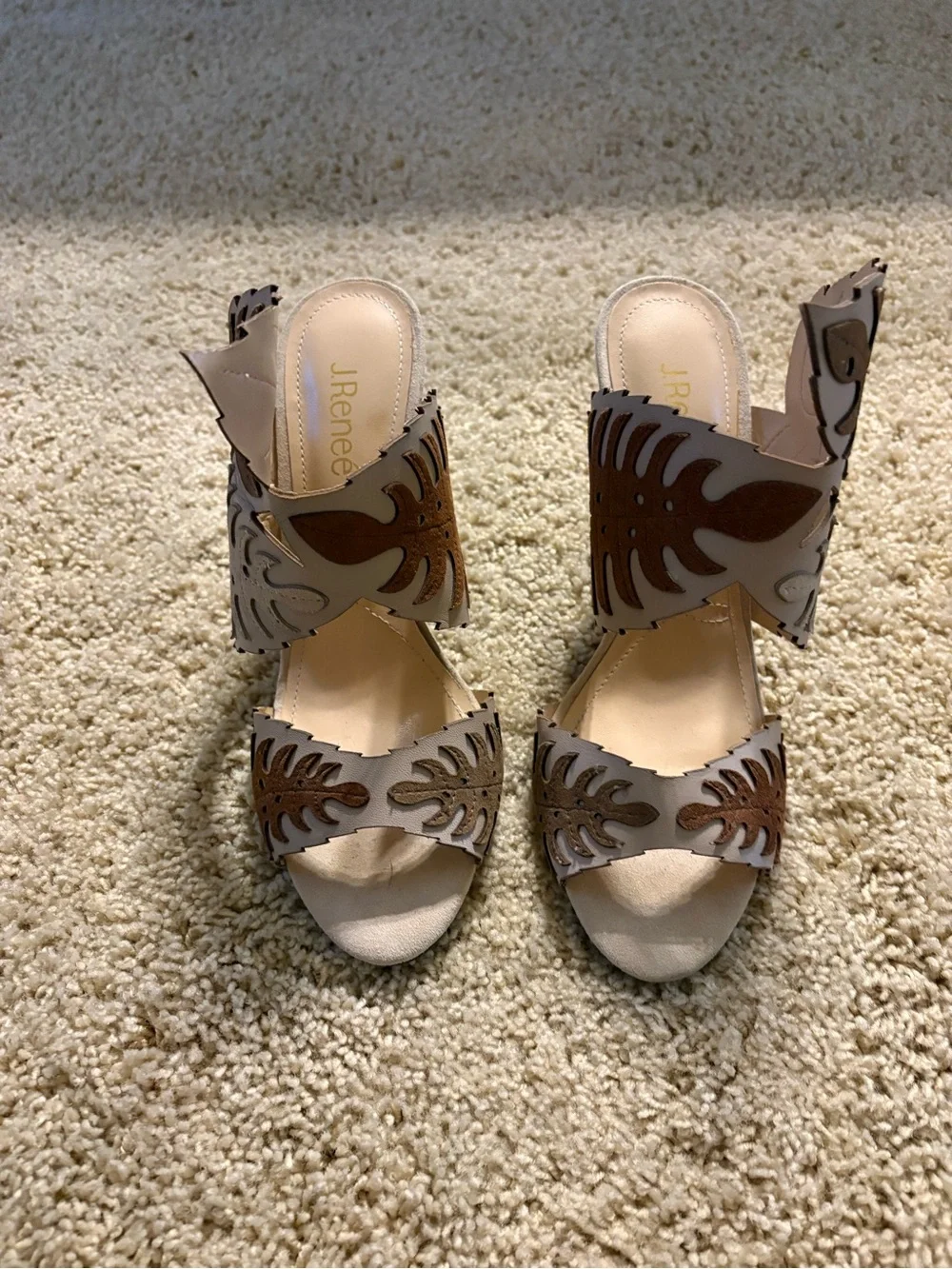 J.Renee Taupe and Brown Laser-Cut Sandal Heels